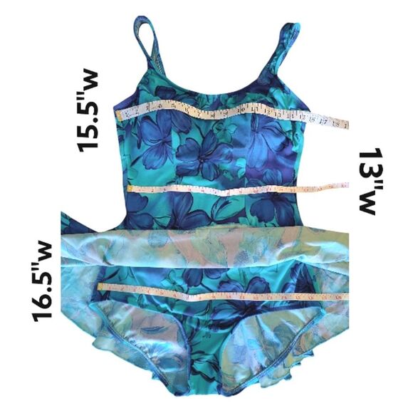 Vintage Turquoise Blue Floral One Piece Mod Swimdress Size 16 *Fits like Large - Picture 13 of 13